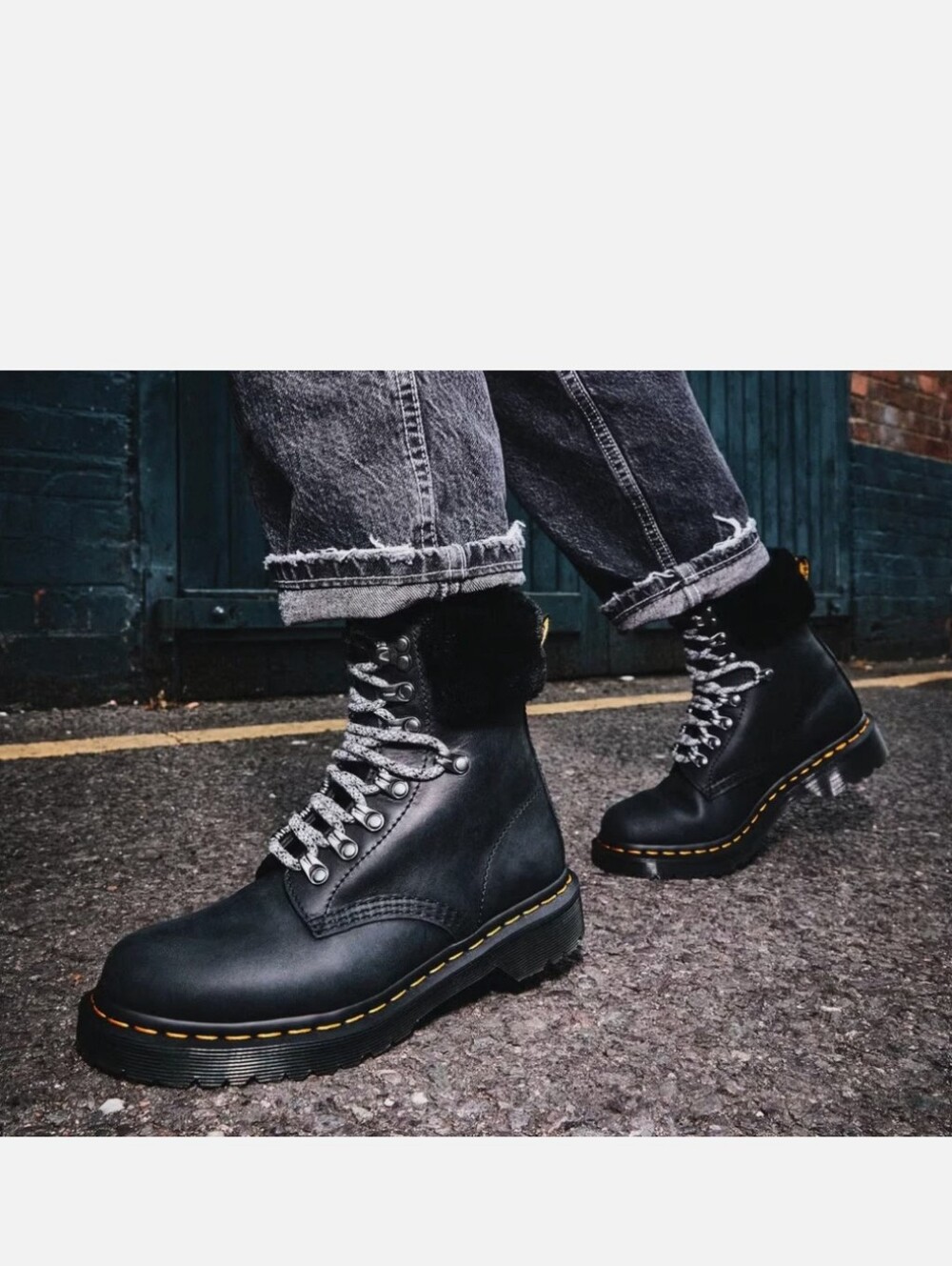 DR. MARTENS 1460 SERENA COLLAR STREETER FAUX FUR LINED LACE UP BOOTS